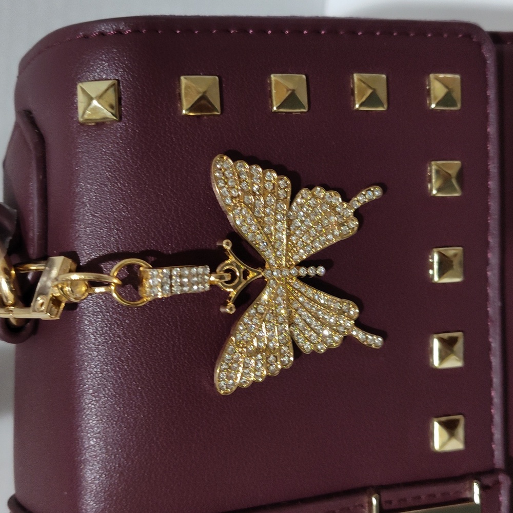 Badgley Mischka Burgundy Satchel with Gold Accents - Picture 5 of 6